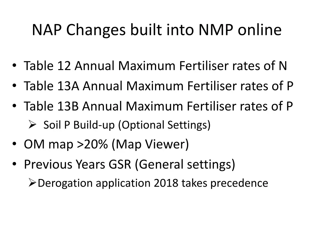 nap changes built into nmp online