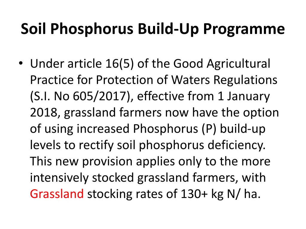 soil phosphorus build up programme