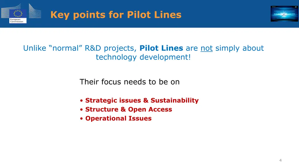 key points for pilot lines