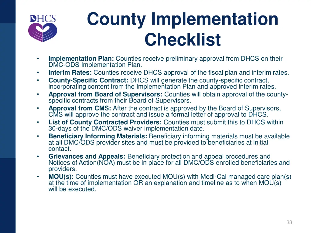 county implementation checklist