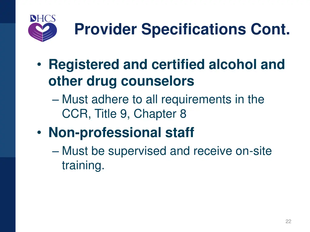 provider specifications cont