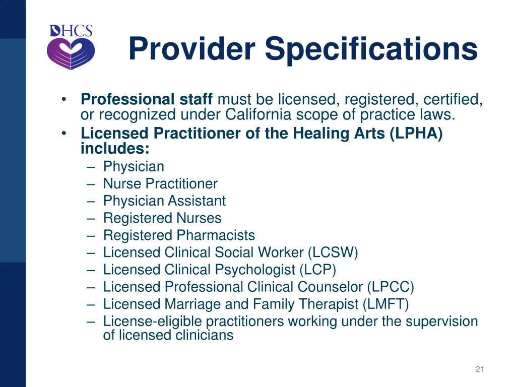provider specifications