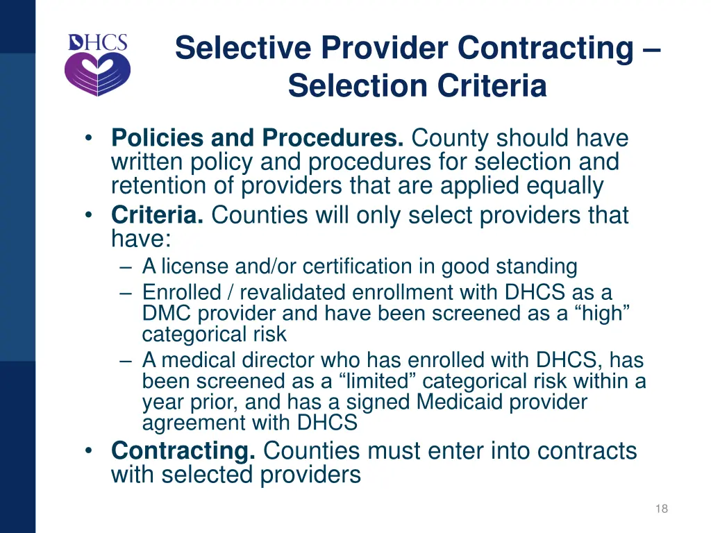 selective provider contracting selection criteria