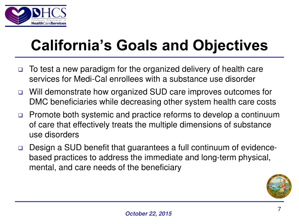 california s goals and objectives