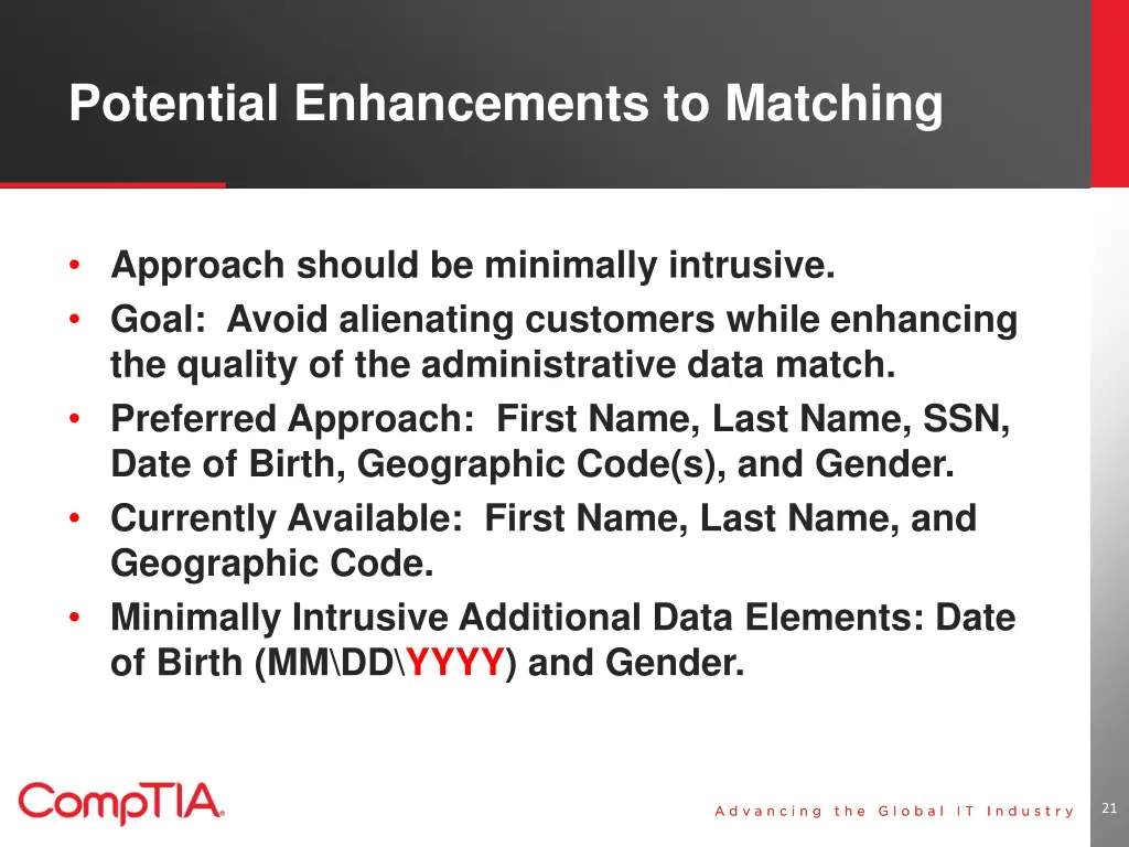 potential enhancements to matching