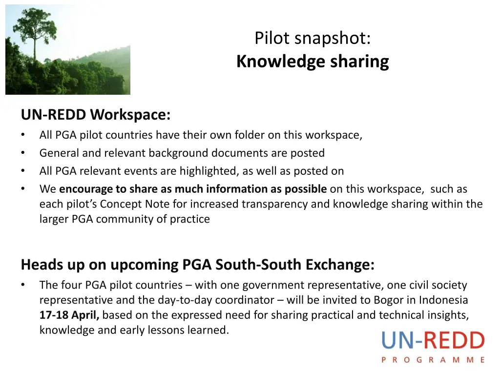 pilot snapshot knowledge sharing