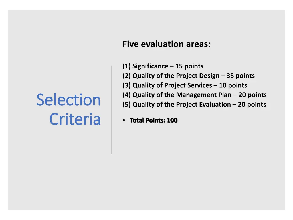 five evaluation areas