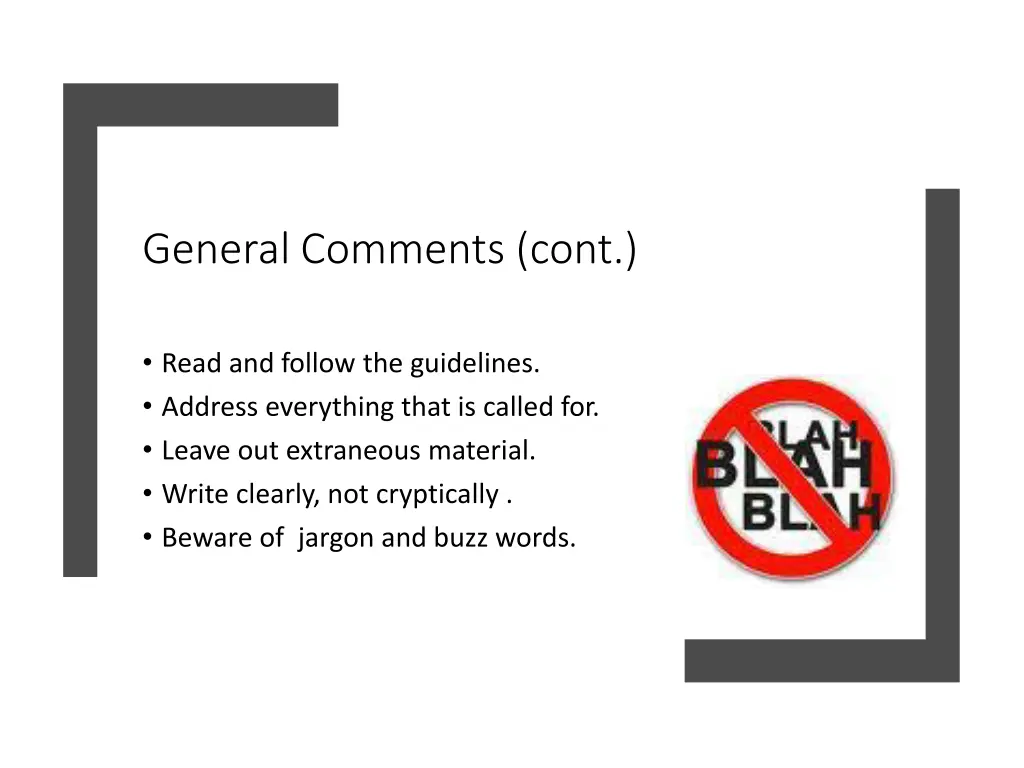 general comments cont
