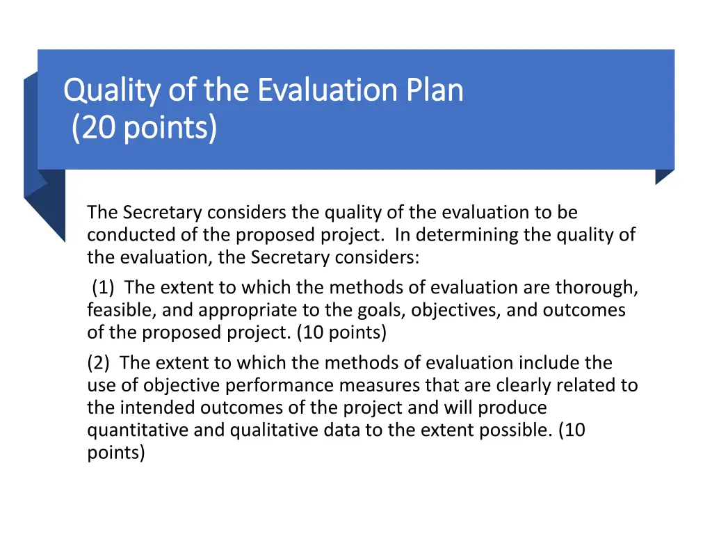 quality of the evaluation plan quality