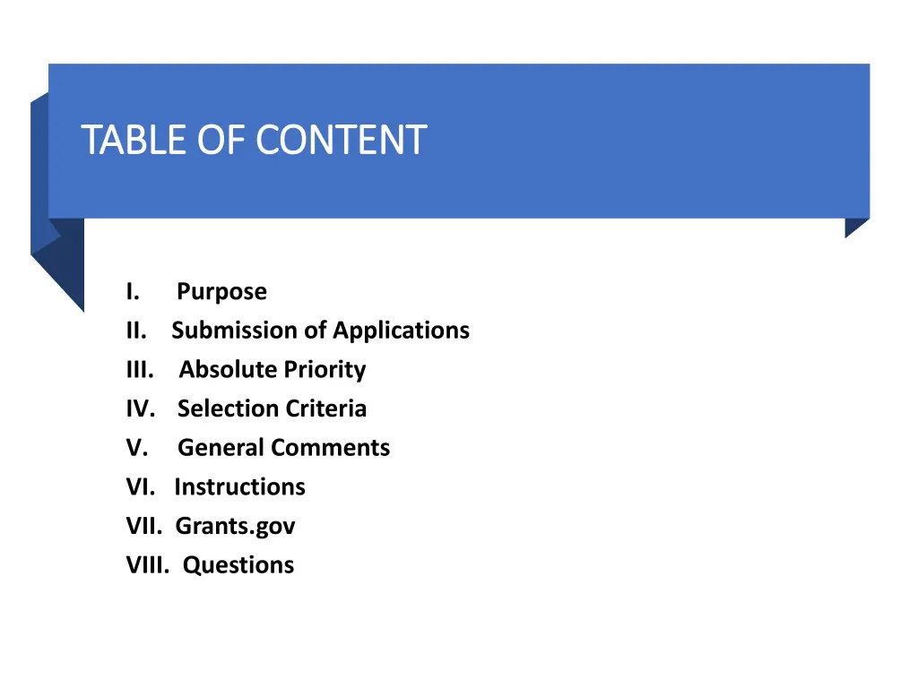 table of content table of content