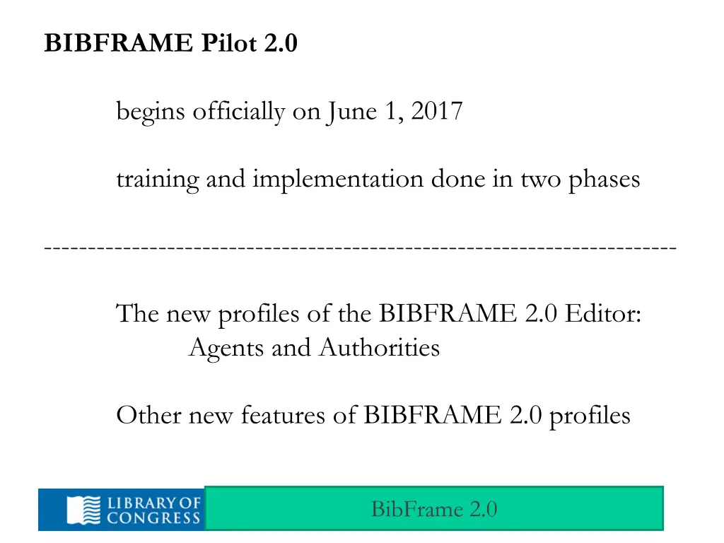 bibframe pilot 2 0