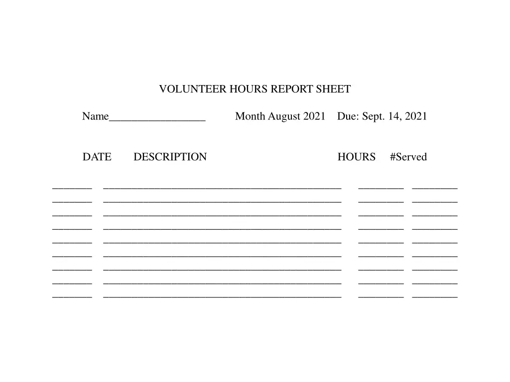 volunteer hours report sheet