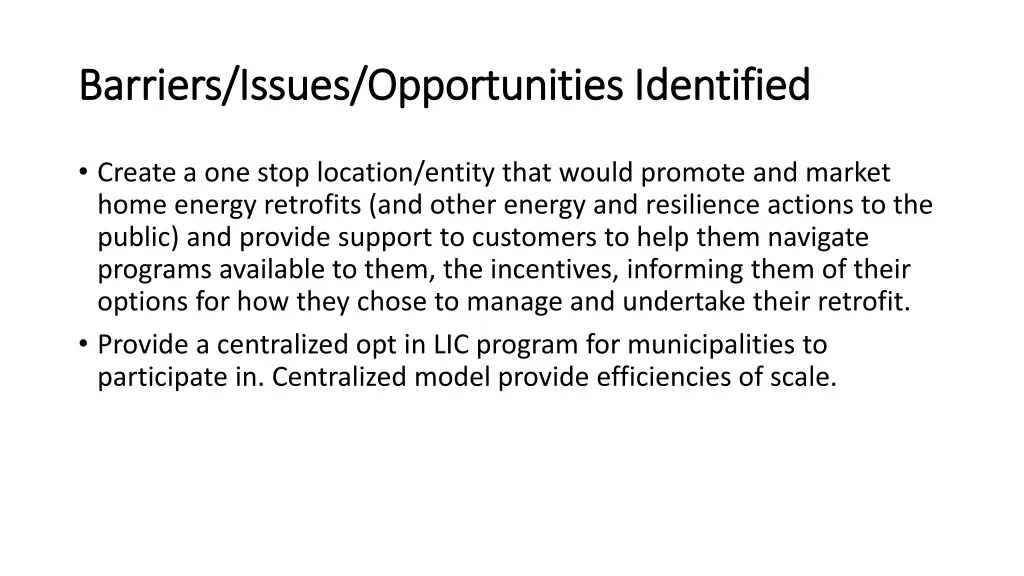 barriers issues opportunities identified barriers