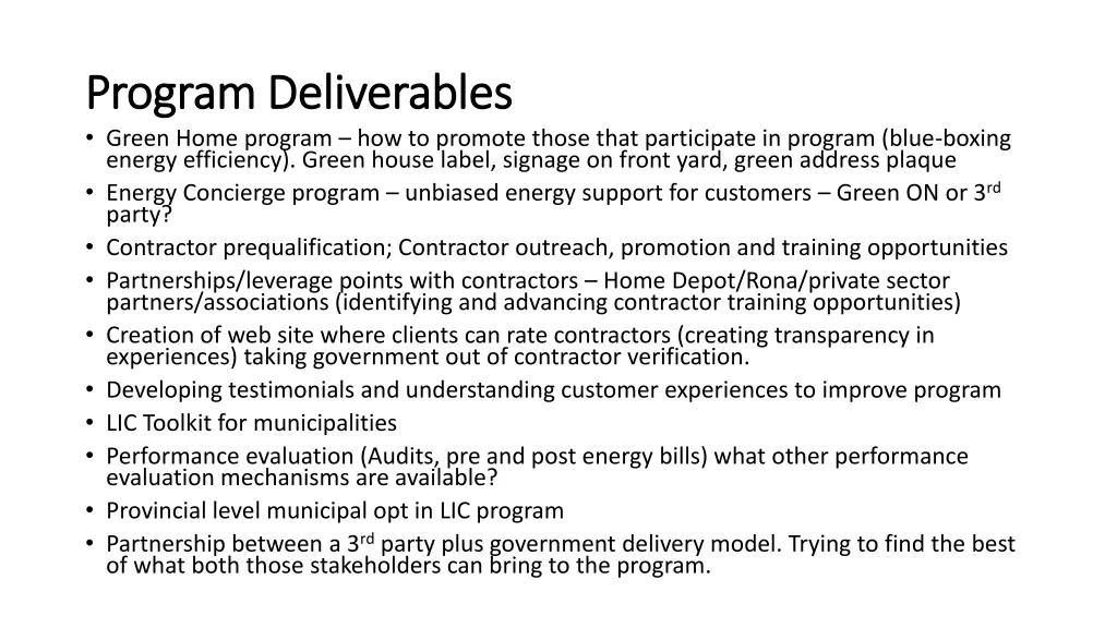 program deliverables program deliverables green
