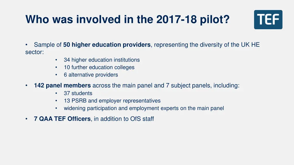 who was involved in the 2017 18 pilot