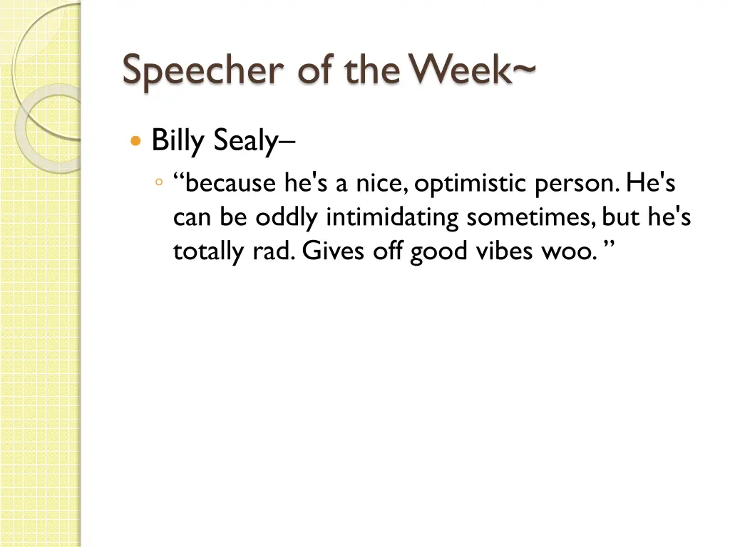 speecher of the week
