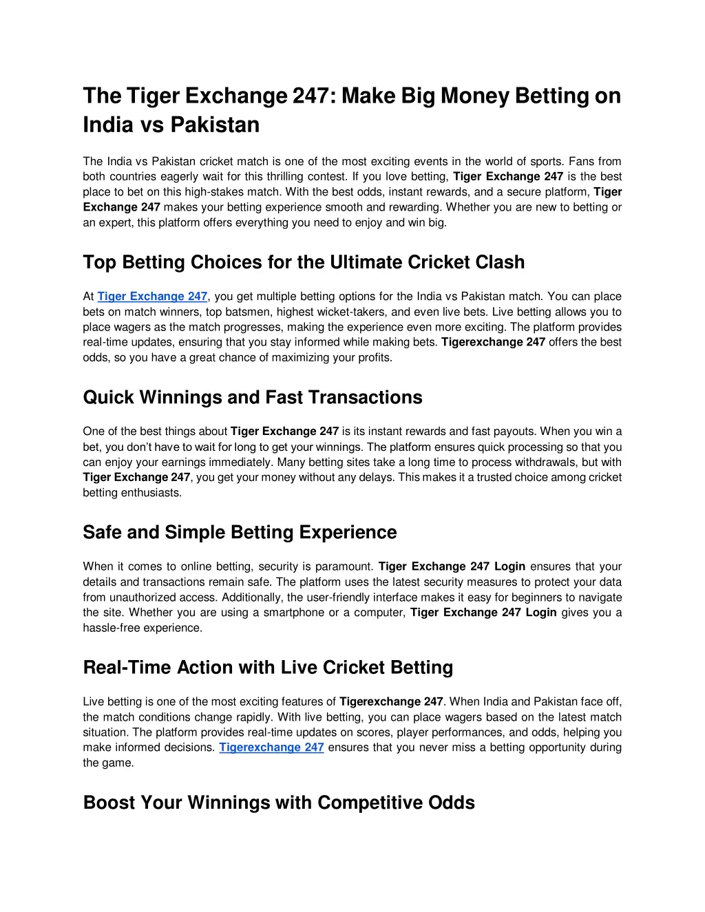 the tiger exchange 247 make big money betting