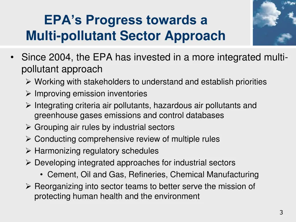 epa s progress towards a multi pollutant sector