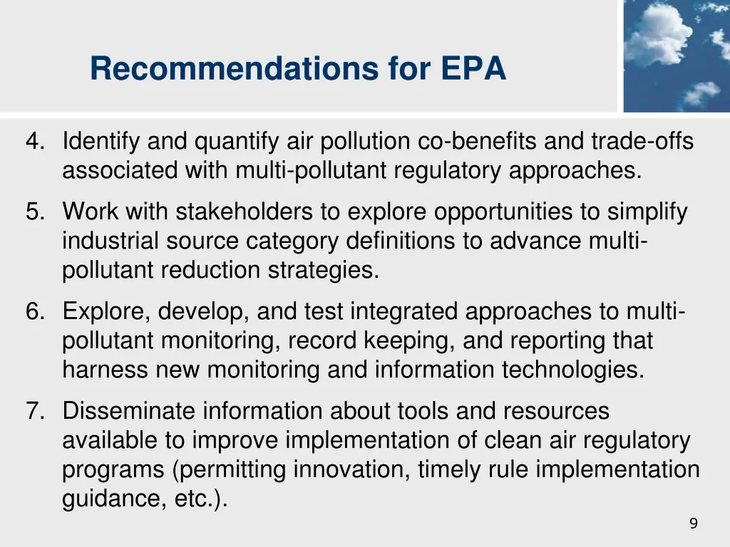 recommendations for epa 1