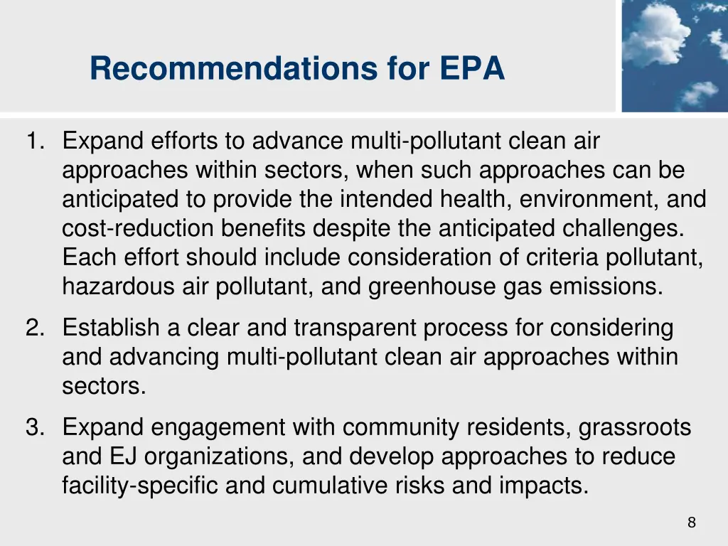 recommendations for epa
