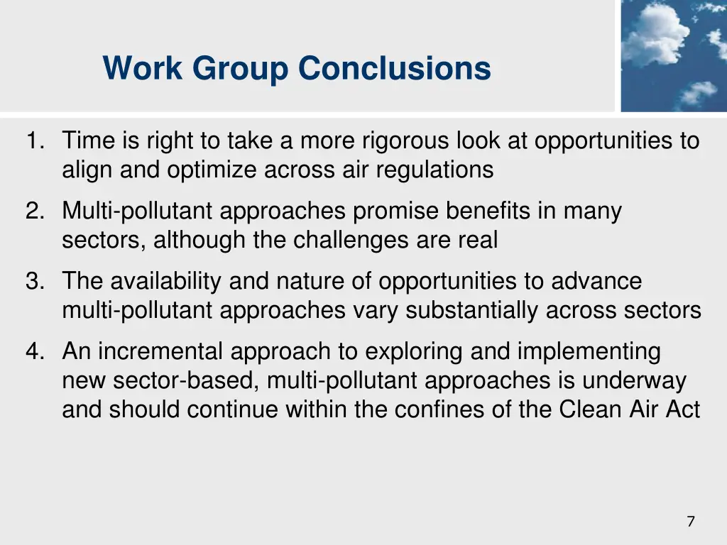 work group conclusions
