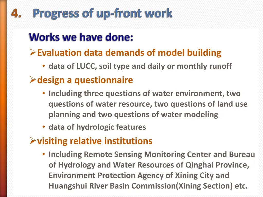 progress of up front work