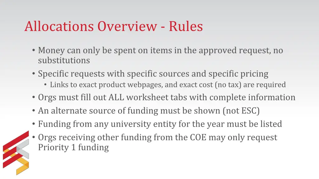 allocations overview rules