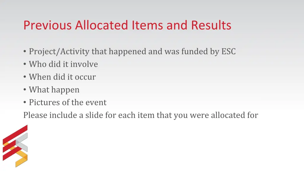 previous allocated items and results