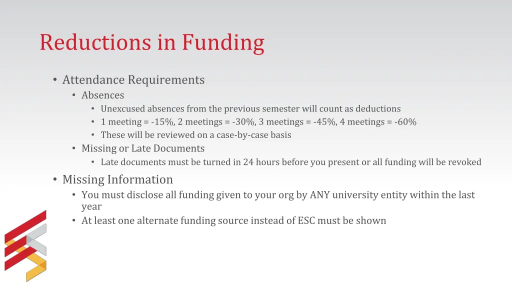 reductions in funding