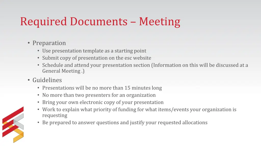 required documents meeting