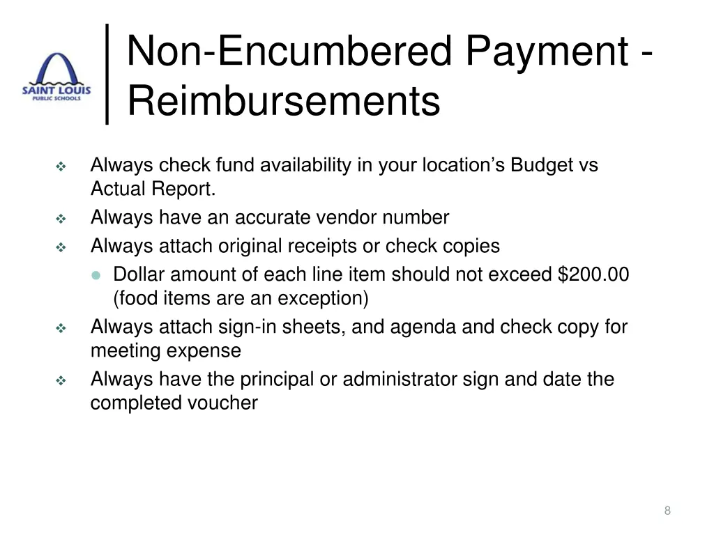 non encumbered payment reimbursements