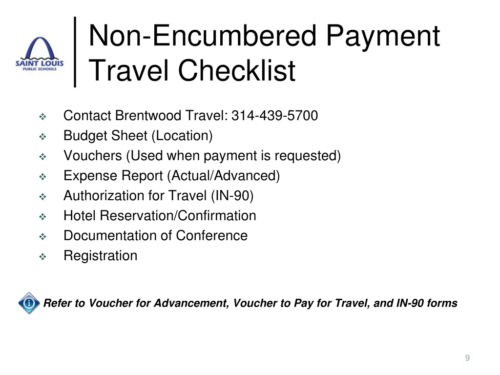 non encumbered payment travel checklist