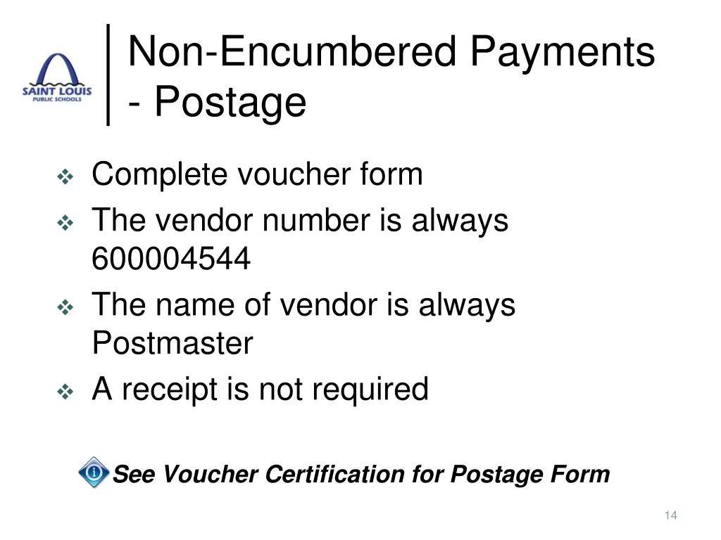 non encumbered payments postage