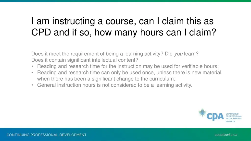i am instructing a course can i claim this