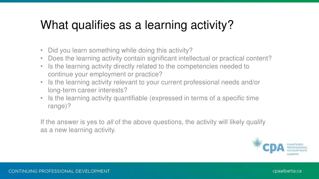 what qualifies as a learning activity