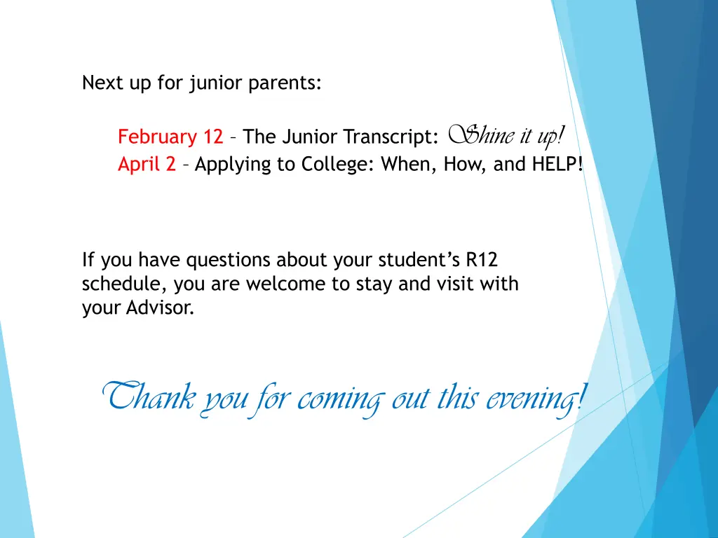 next up for junior parents
