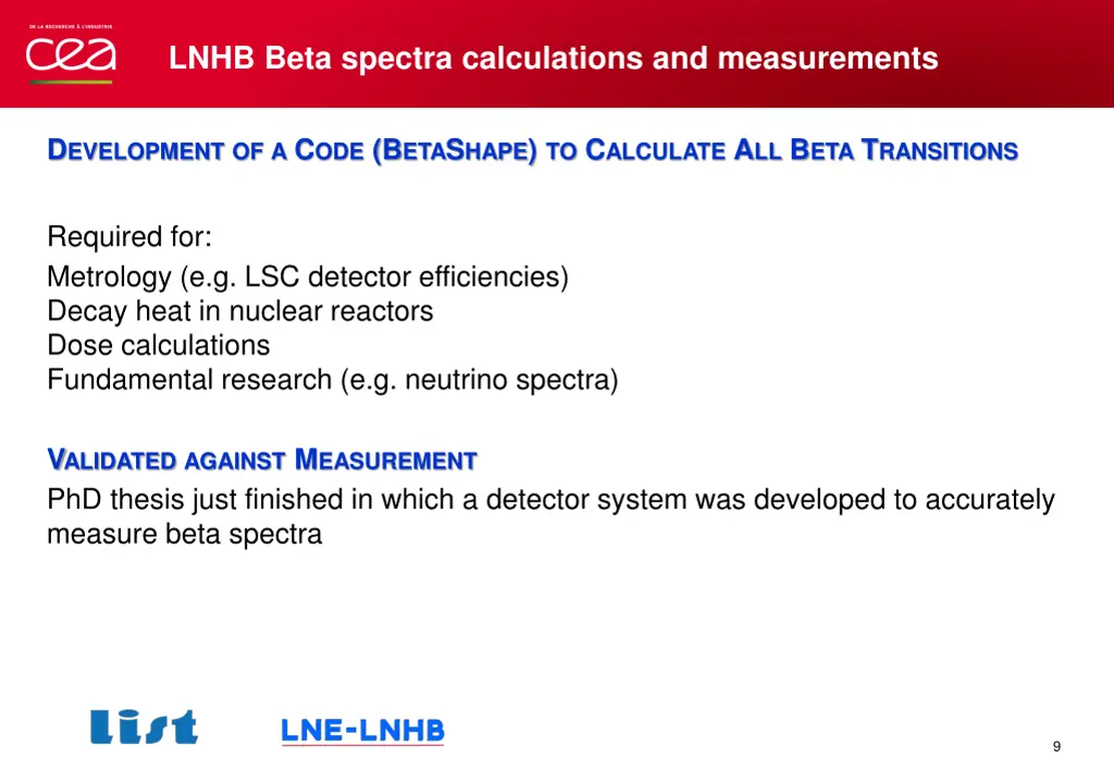 lnhb beta spectra calculations and measurements