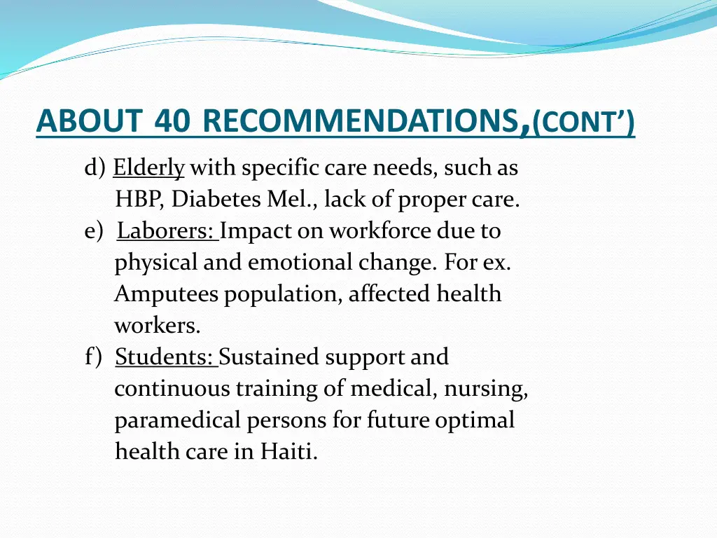 about 40 recommendations cont