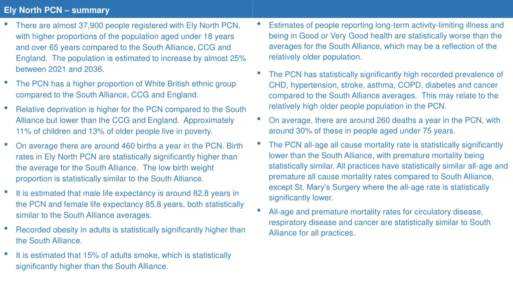 ely north pcn summary there are almost