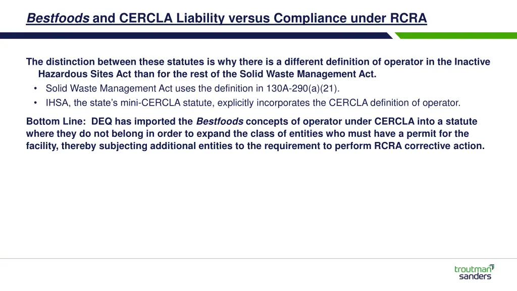 bestfoods and cercla liability versus compliance 1