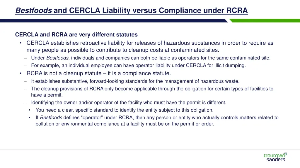 bestfoods and cercla liability versus compliance