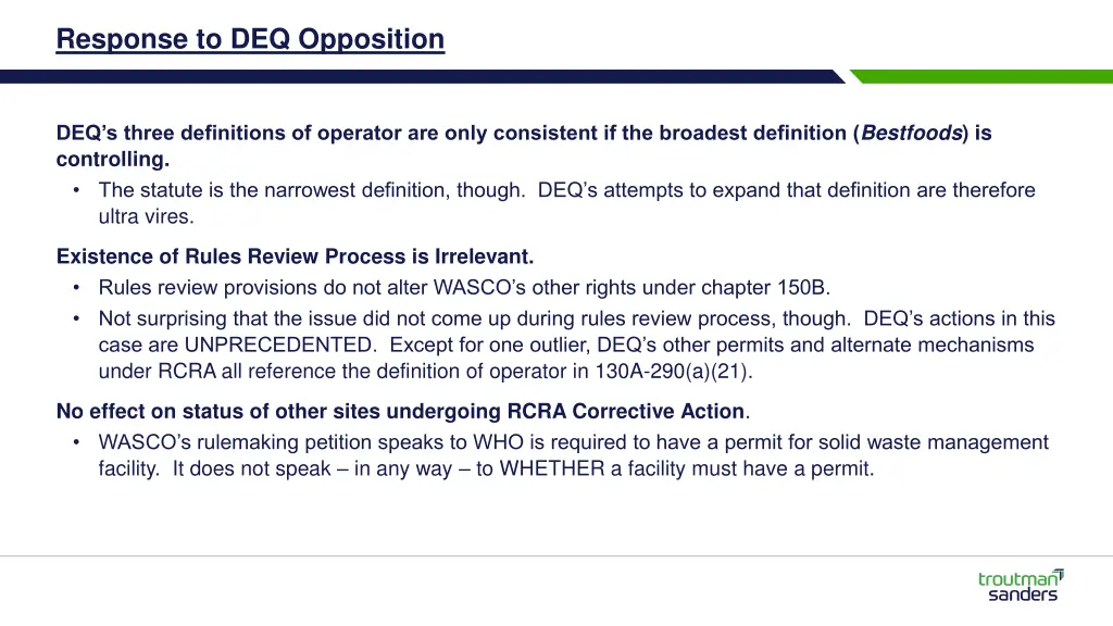 response to deq opposition