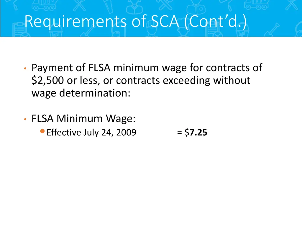 requirements of sca cont d