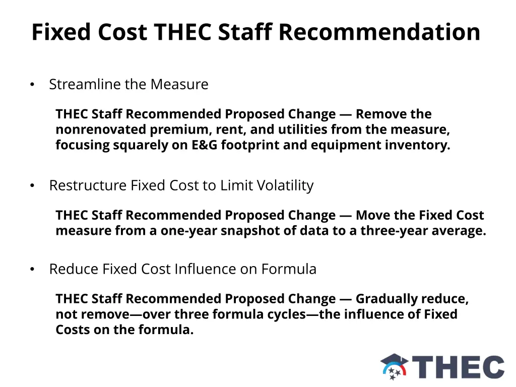 fixed cost thec staff recommendation