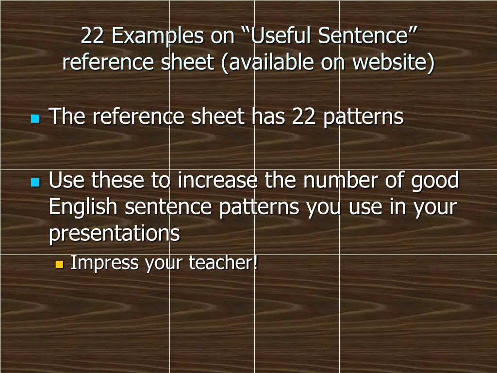 22 examples on useful sentence reference sheet