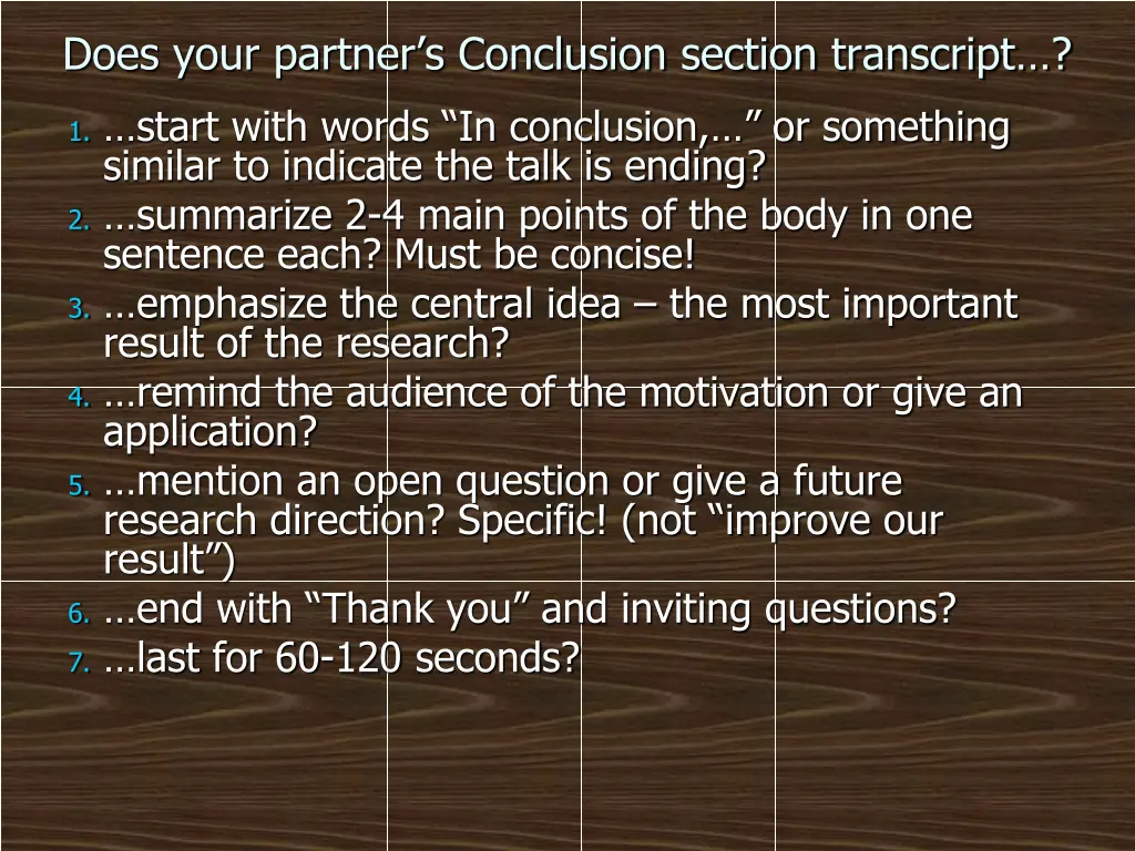does your partner s conclusion section transcript