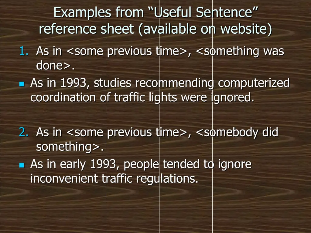 examples from useful sentence reference sheet