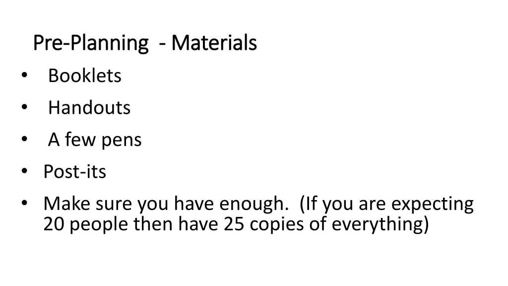pre pre planning planning materials booklets