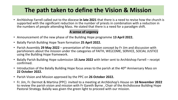 the path taken to define the vision mission