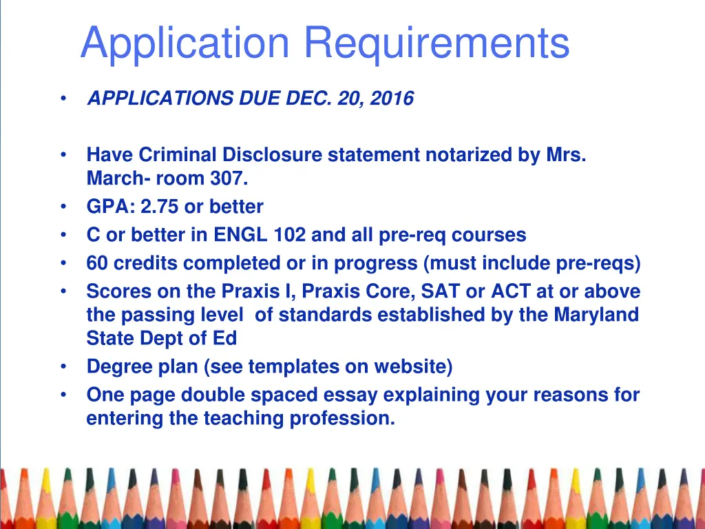 application requirements